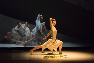 Photo of a NW Dance Project dancer on stage