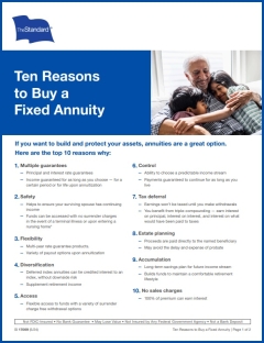 Annuities sales flyer explaining the top 10 reasons to purchase a fixed annuity.